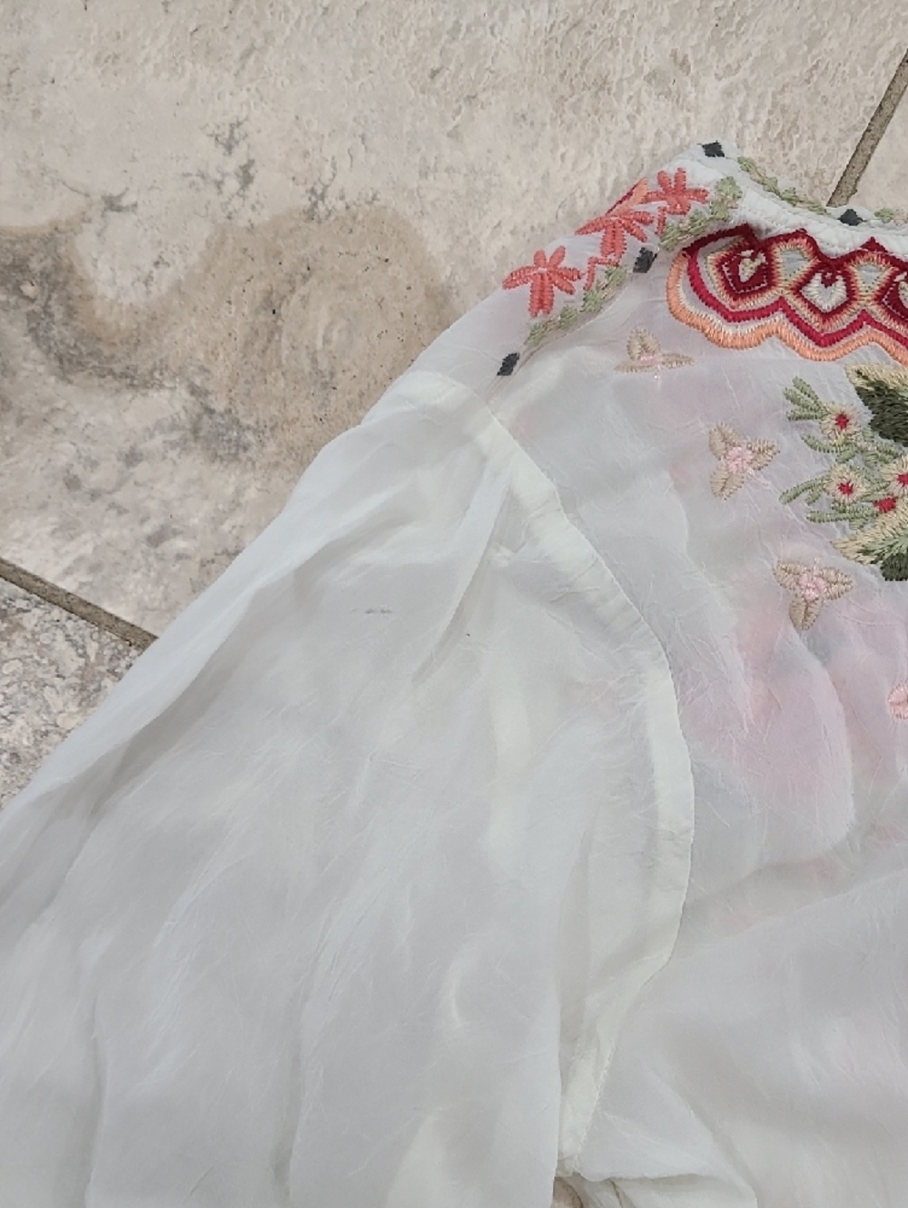 Johnny Was White Tunic with Pink & Green Floral Embroidery - Picture 13 of 14